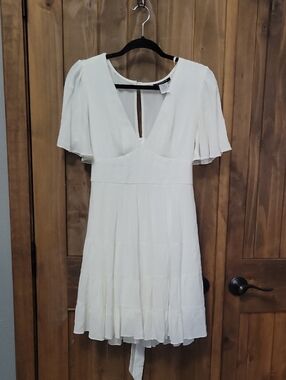 B Darlin Off White V-Neck Flutter Sleeve Mini Dress